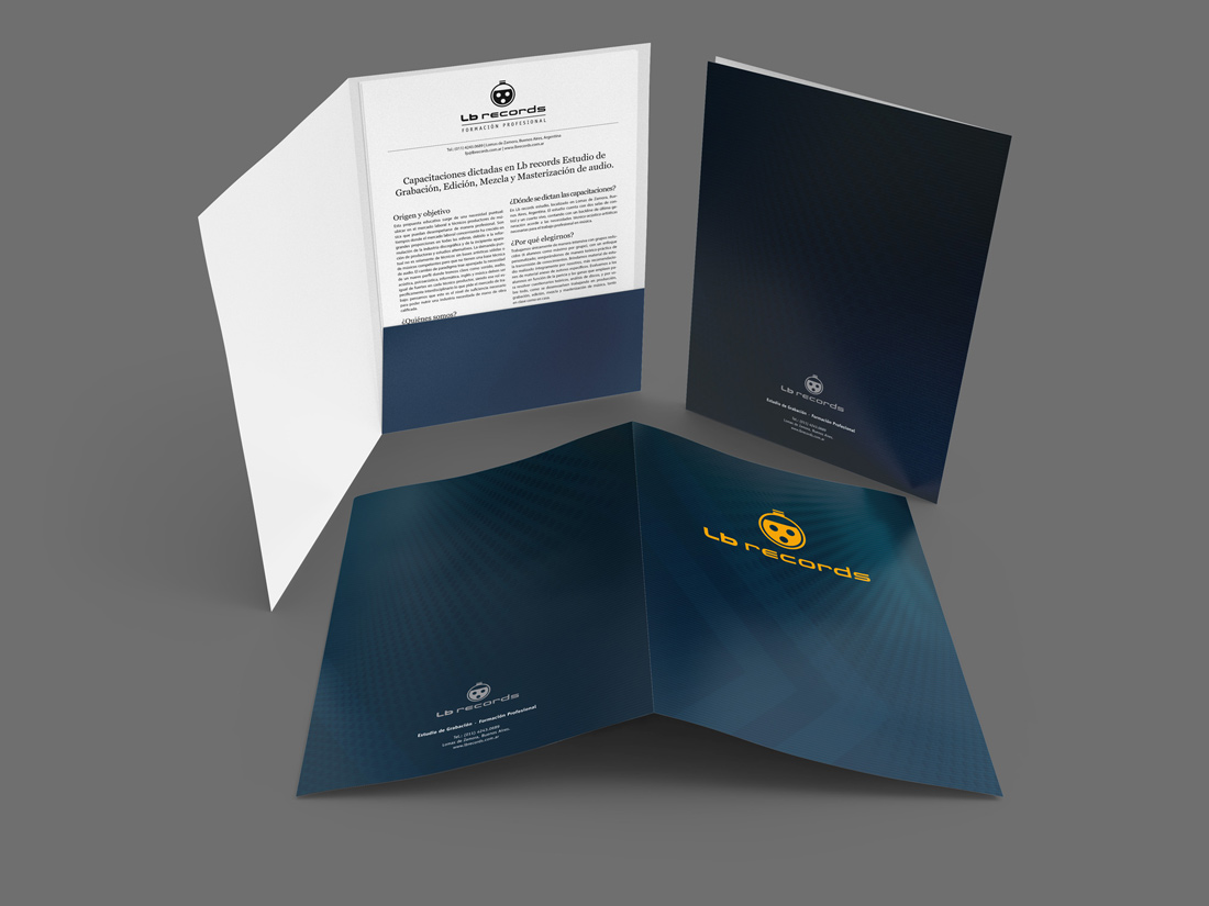 Diseño de carpeta institucional para Estudio Lb records.