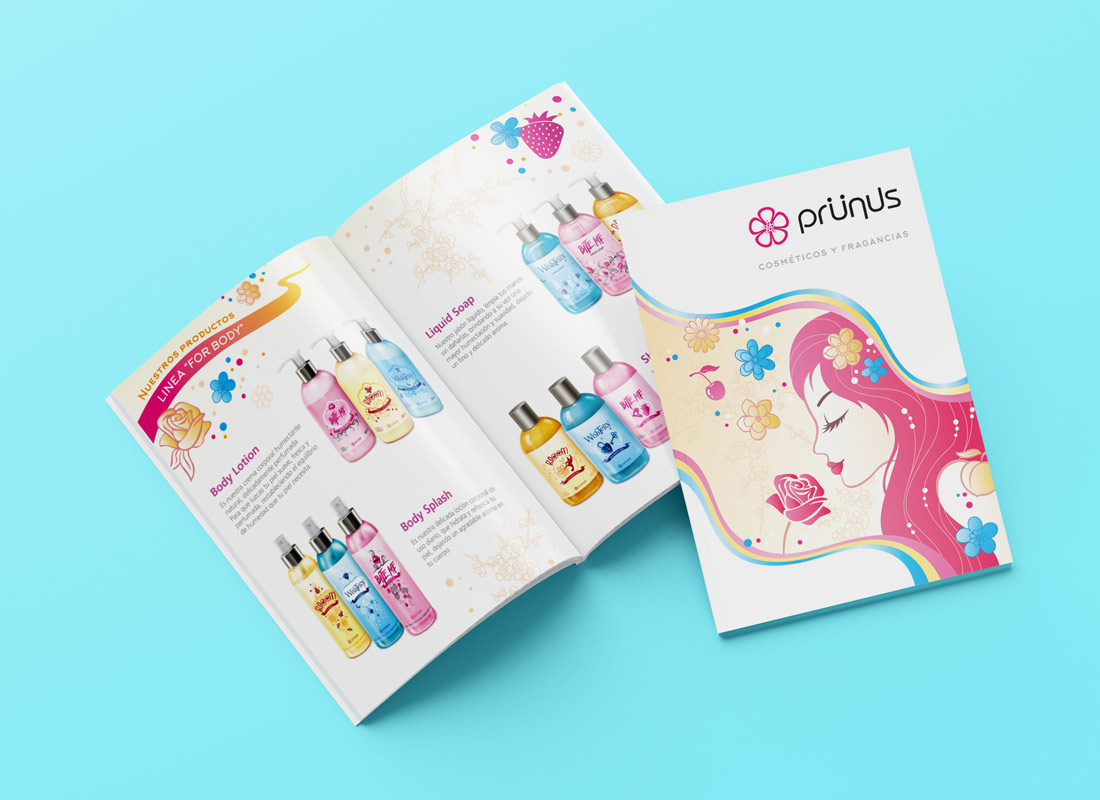 Diseño de catálogo de cosméticos y fragancias Prünus.