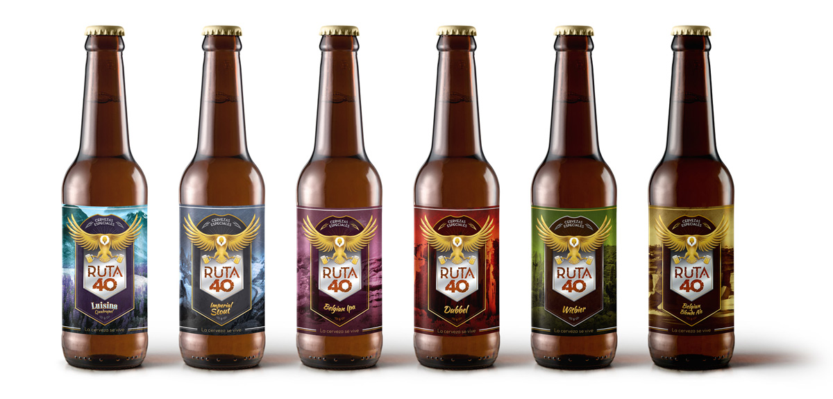 Diseño de etiqueta para botella de Cerveza Ruta 40.